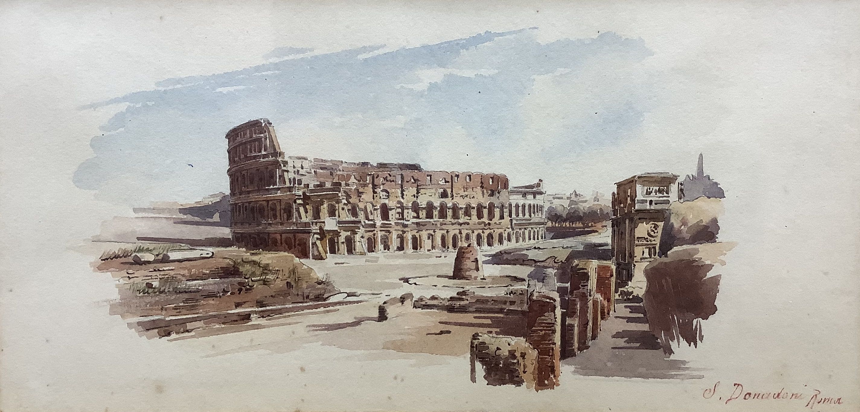 Stefano Donadoni (1844-1911), watercolour, The Colosseum, Rome, signed, 16 x 34cm